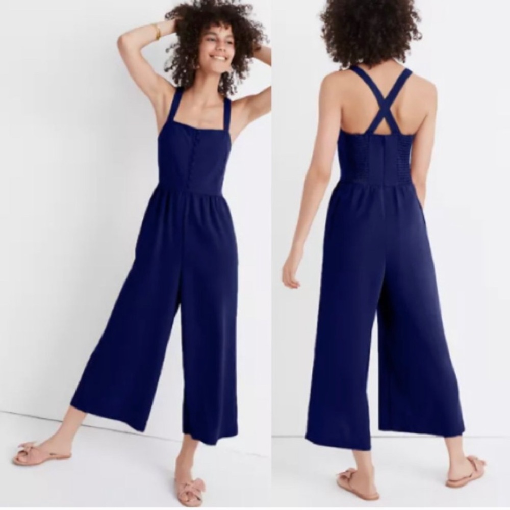 Madewell Smocked Button-Front Crop Jumpsuit